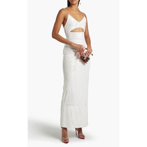 NEW NWT Alice + Olivia Valli Cutout Sequin Cami Dress Maxi White size 2 - Picture 2 of 11